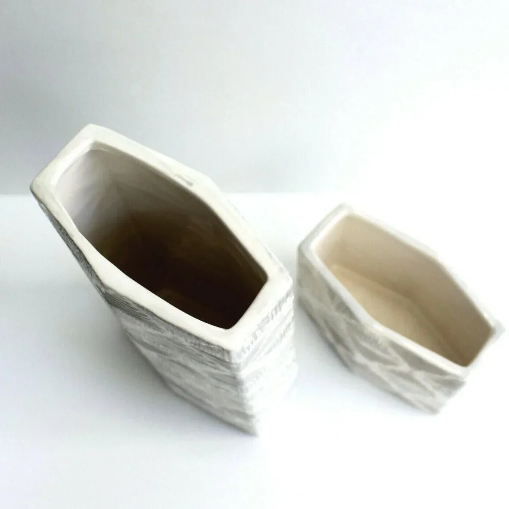 Nate Berkus Etched White & Gray Ceramic Decorative Vase Set of 2